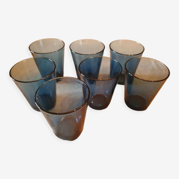 7 verres a eau vintage couleur bleue