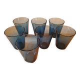7 vintage blue water glasses