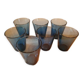 7 vintage blue water glasses