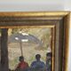 Tableau, huile sur toile "Personnages en terrasse, parc" Ssigné Omar Logang