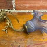 Antique art nouveau gilt bronze wall lamp + vintage blue glass tulip