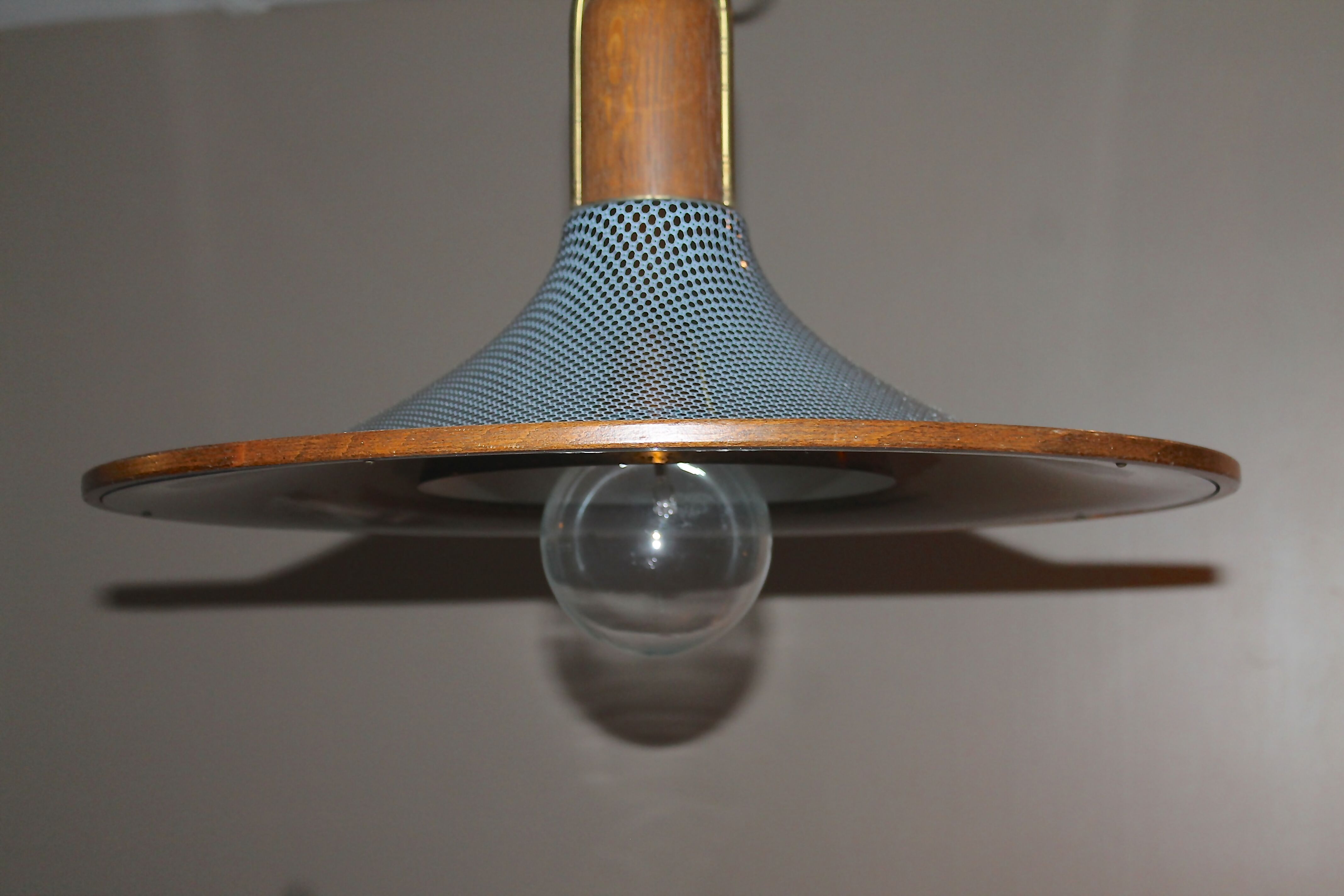 Temde Leuchten, 50's/60's and teak and brass hanging lamp