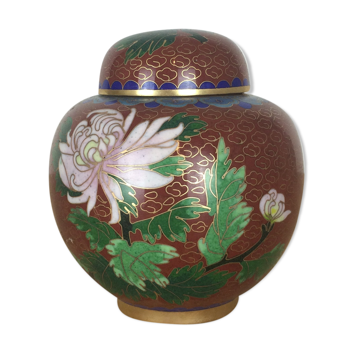Silonated enamel ginger pot, enamelled brass
