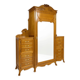Grande armoire-lingère Art Nouveau en chêne et miroir - 1900-1920