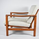 Fauteuil scandinave original Baczyk, années 1960, rénovation, beige, teck