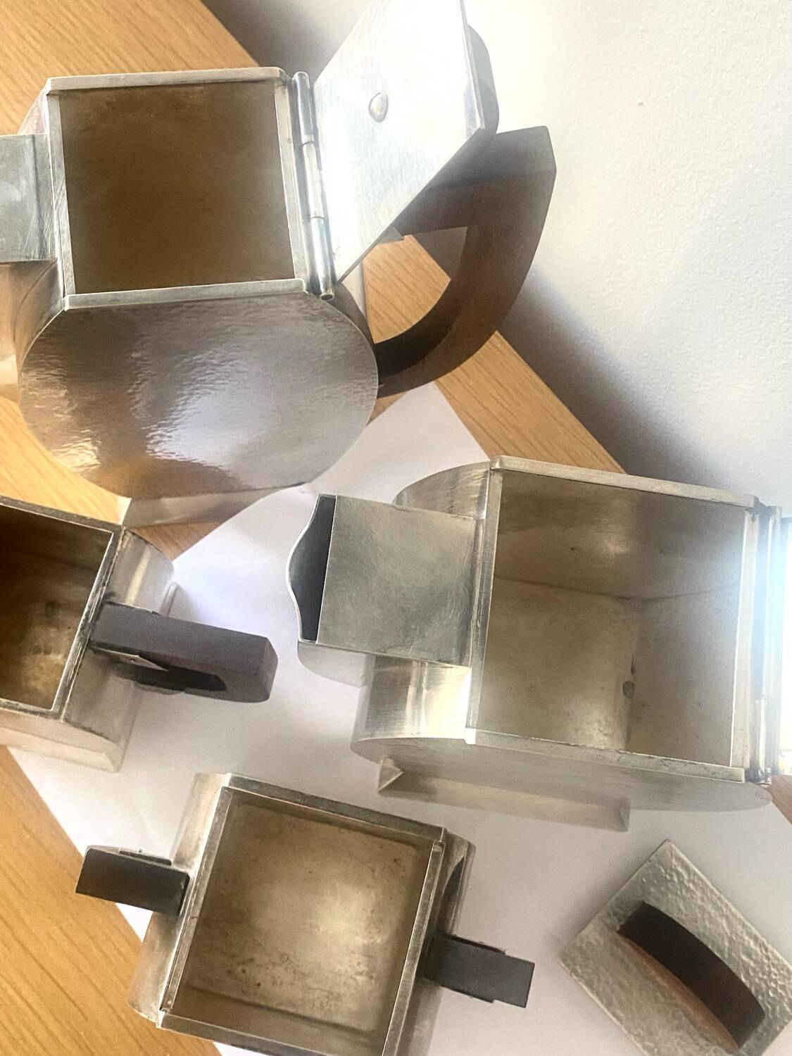 Art Deco tea coffee service 1930s hammered silver metal wood Antique Ant