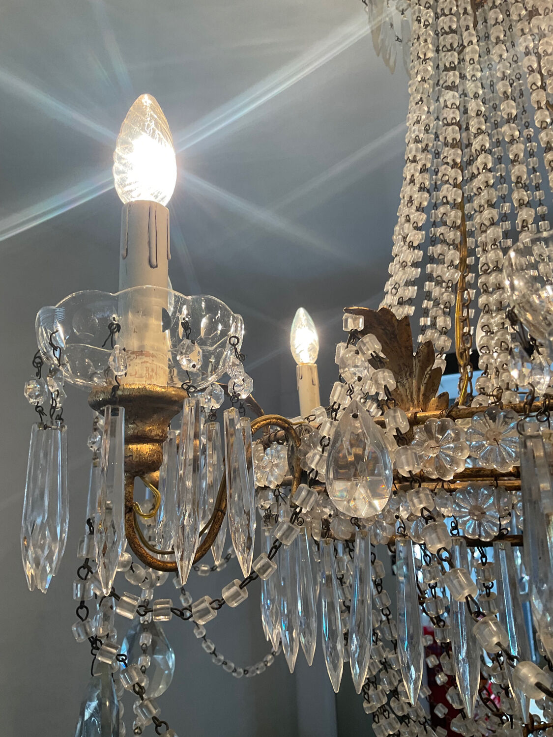Large Montgolfière chandelier with crystal drops