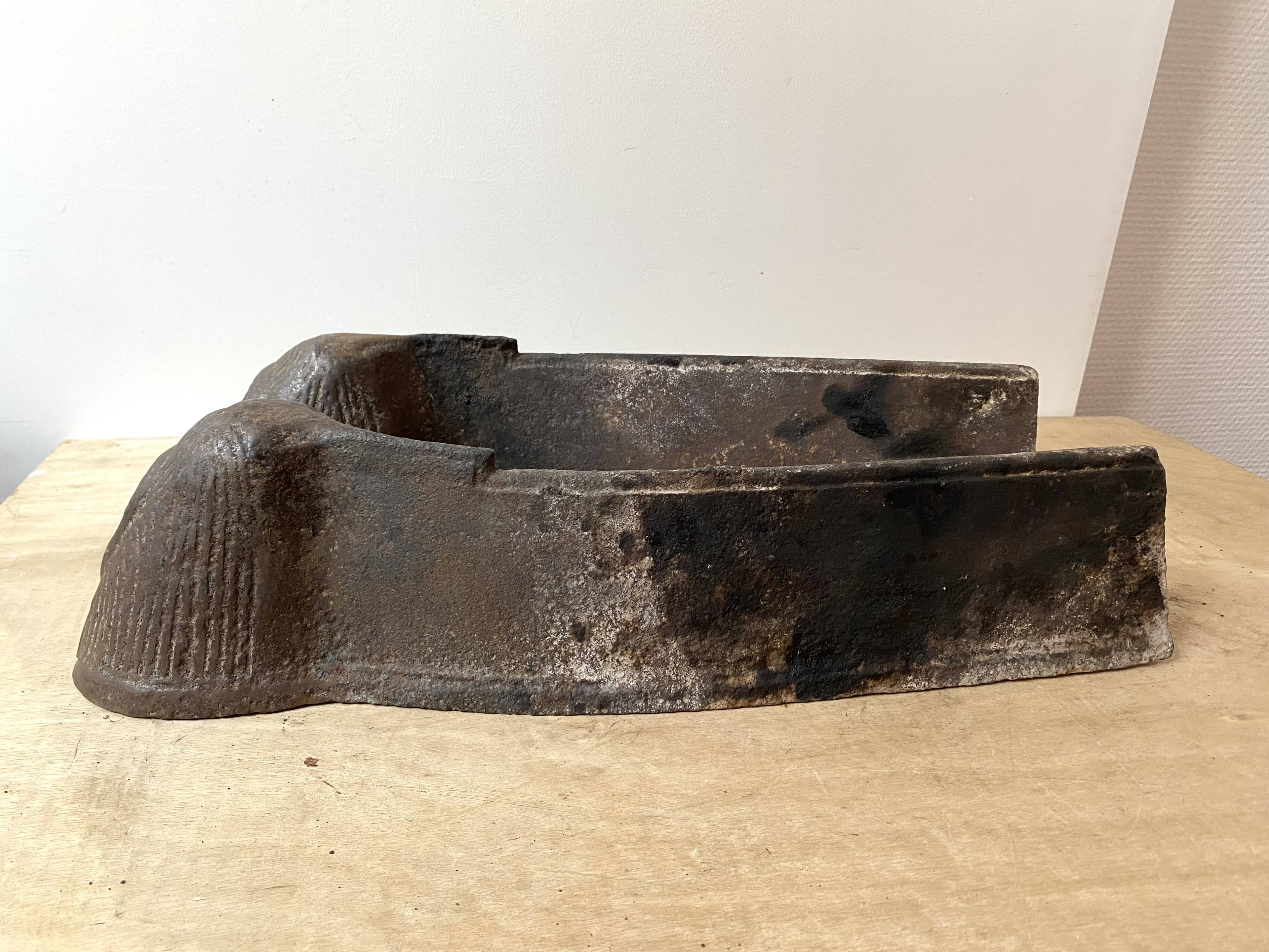 Pair of modernist anthropomorphic fireplace andirons, brutalist log holders 1950s