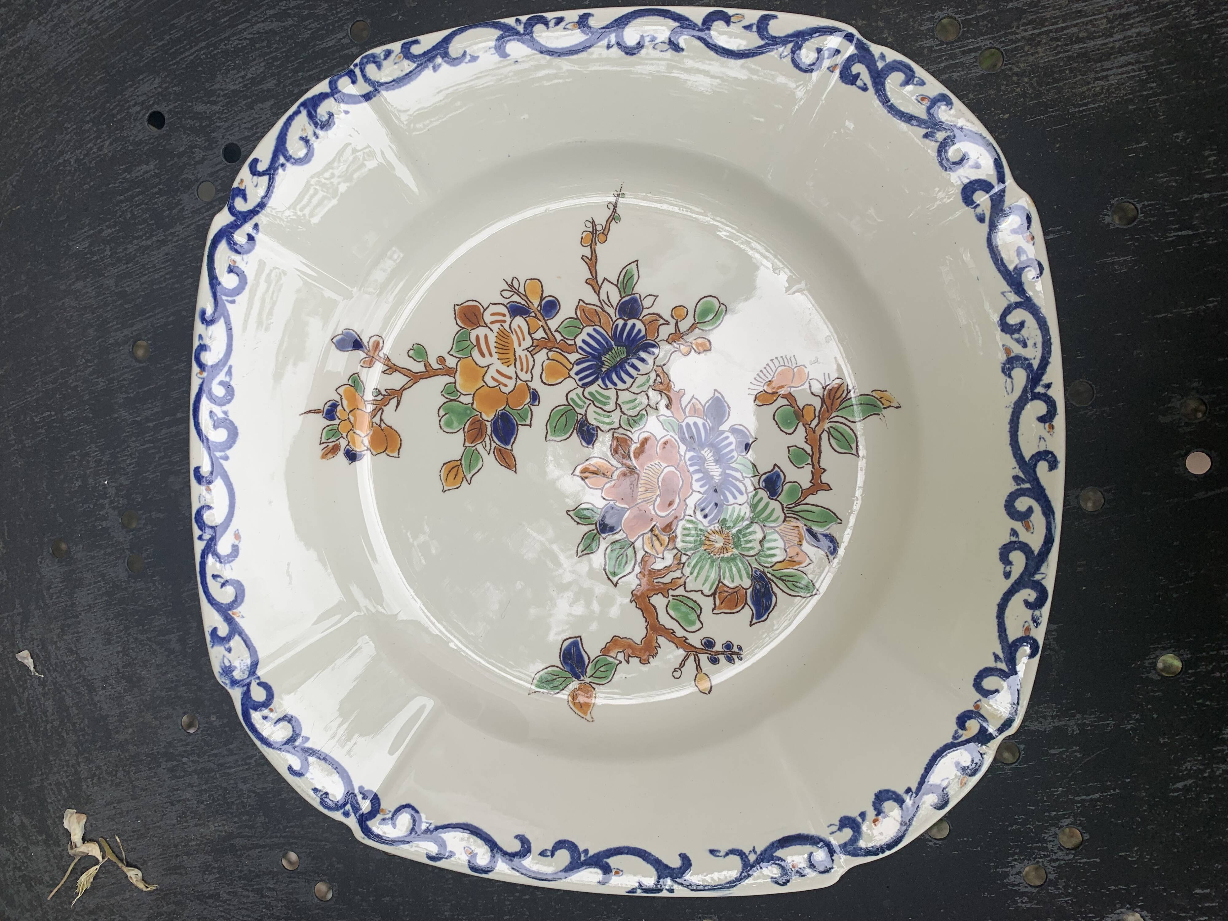 Collectible flat plate, Gien, hand painted, signed MB, made in France, vintage