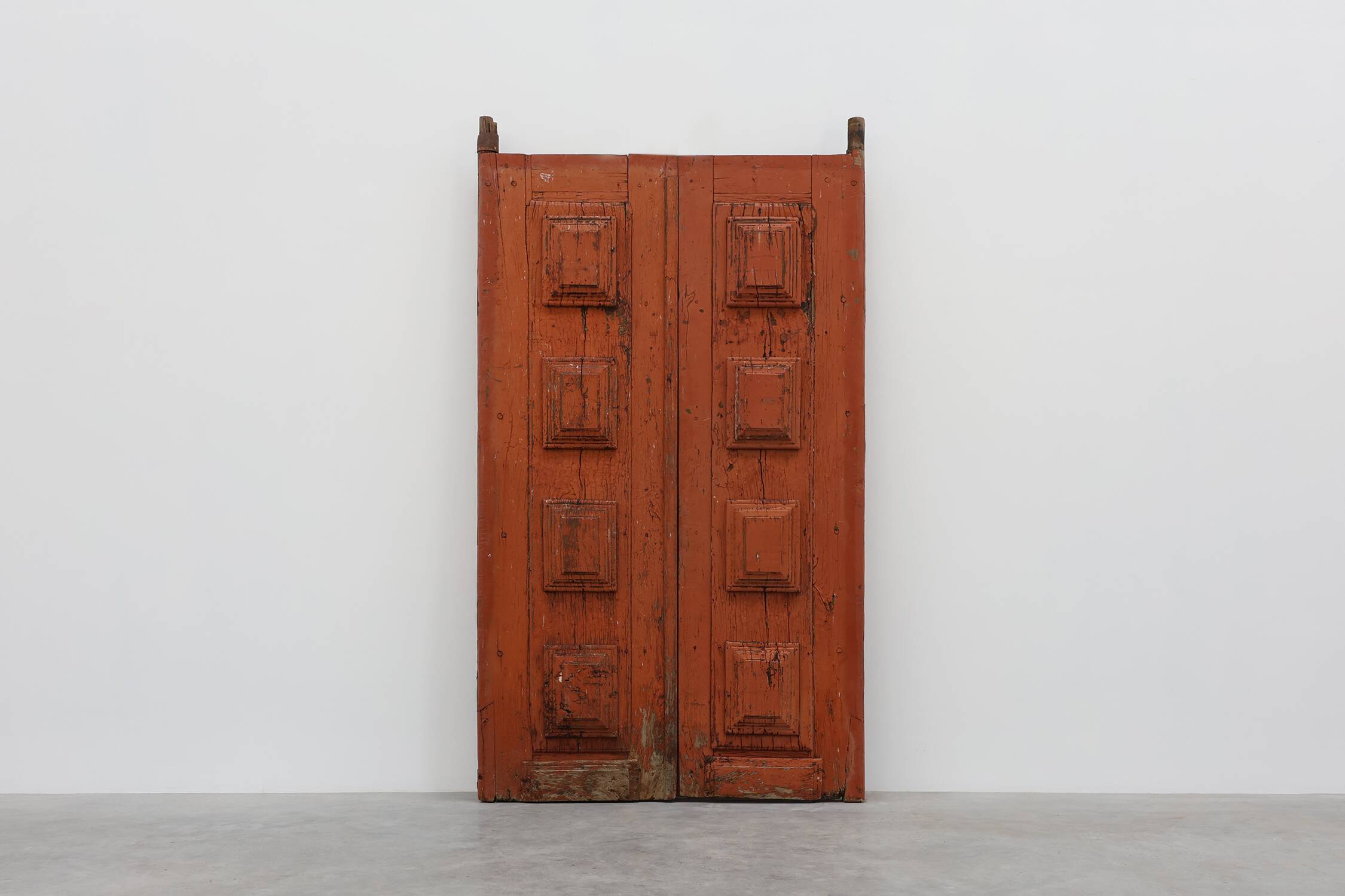 Large 17th century Monastery doors in terracotta lacquered oak, Portugal