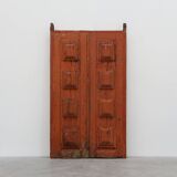 Grandes portes de monastère du XVIIe siècle en chêne laqué terre cuite, Portugal