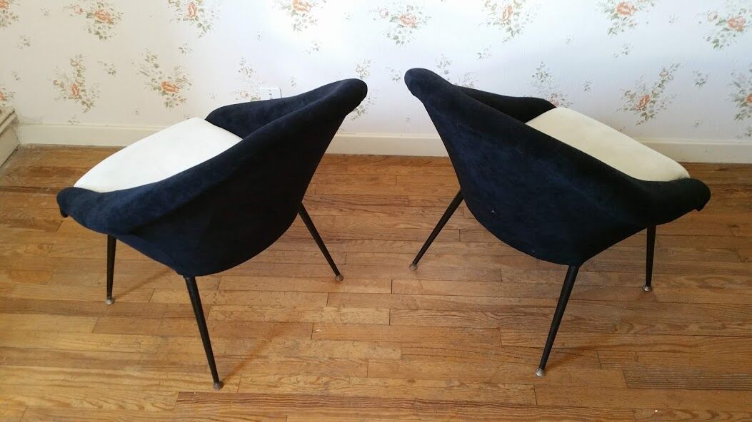 Pair of chairs basket Bi color restored 50 st. 60 feet metal