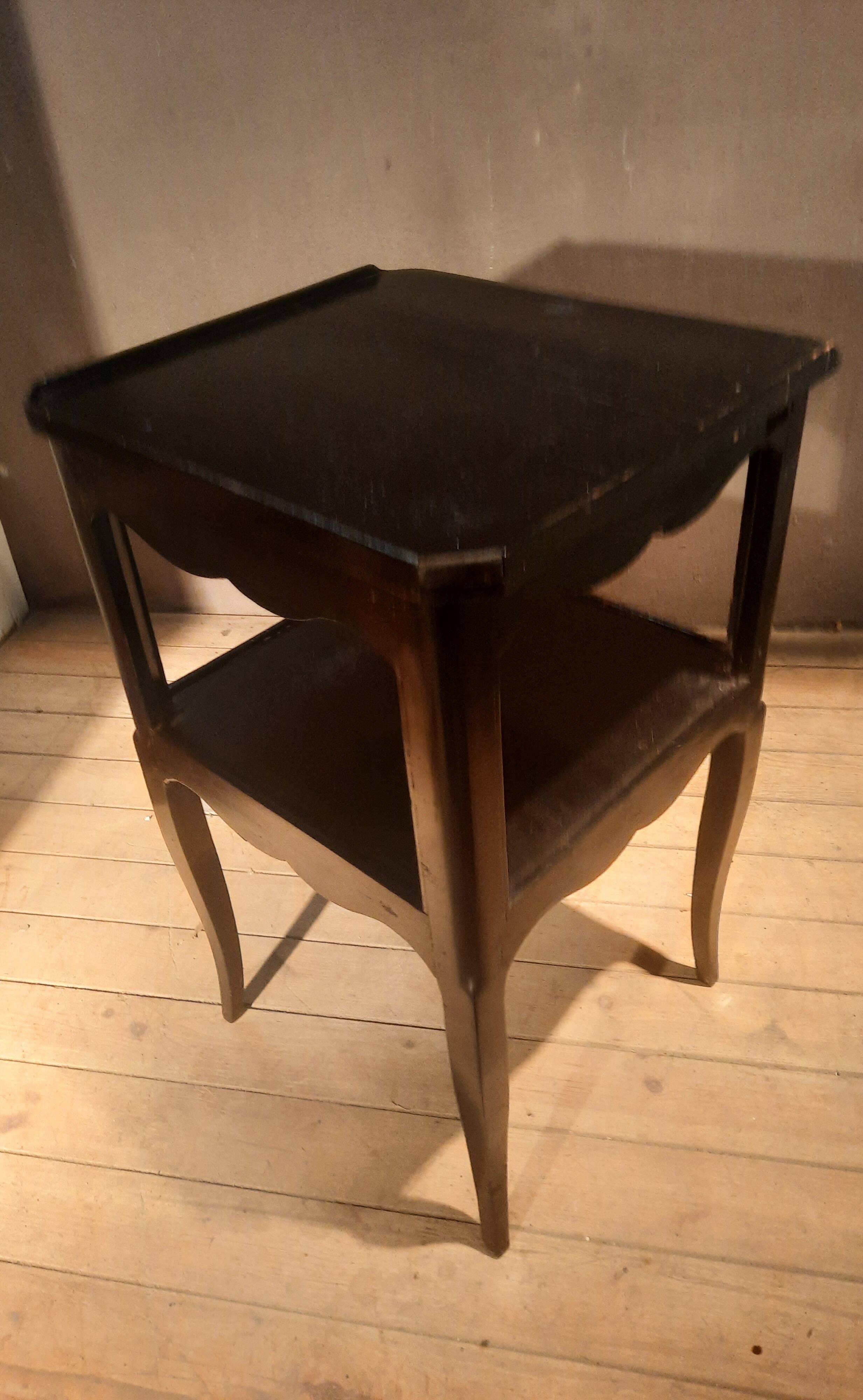 Black bedside table with two shelves, Louis XV style