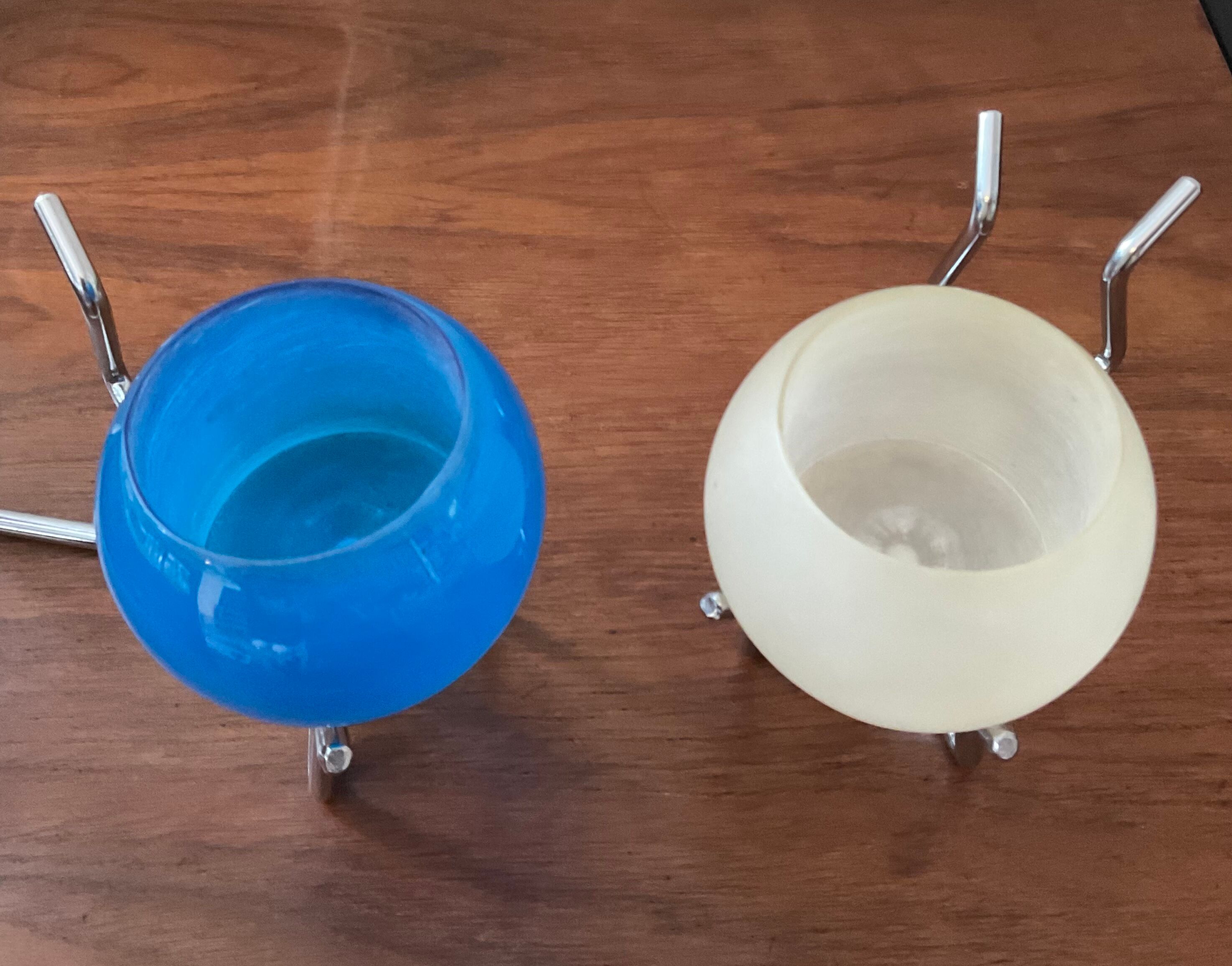 Pair of vintage candle holders 80s in stainless steel and glass paste