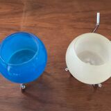 Pair of vintage candle holders 80s in stainless steel and glass paste