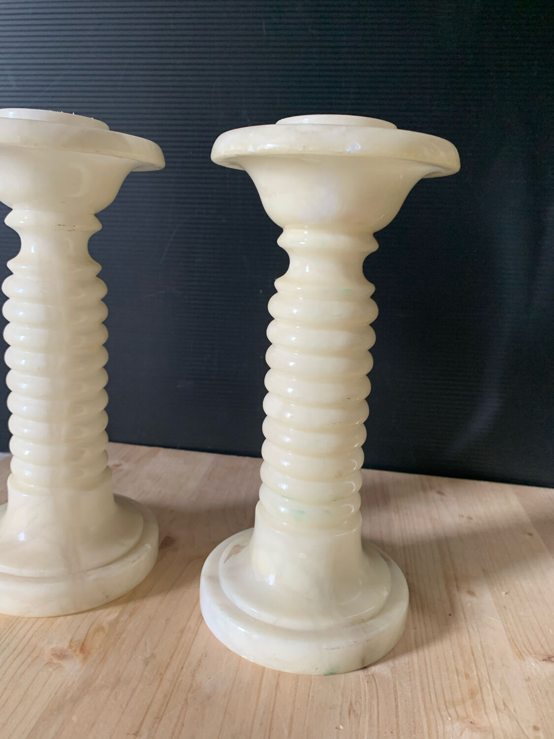 Pair of albatre candle holders