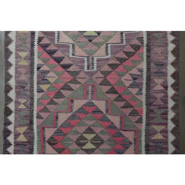 1970s Vintage Turkish Oushak Handmade Wool Cotton Pink Runner Rug 87x333