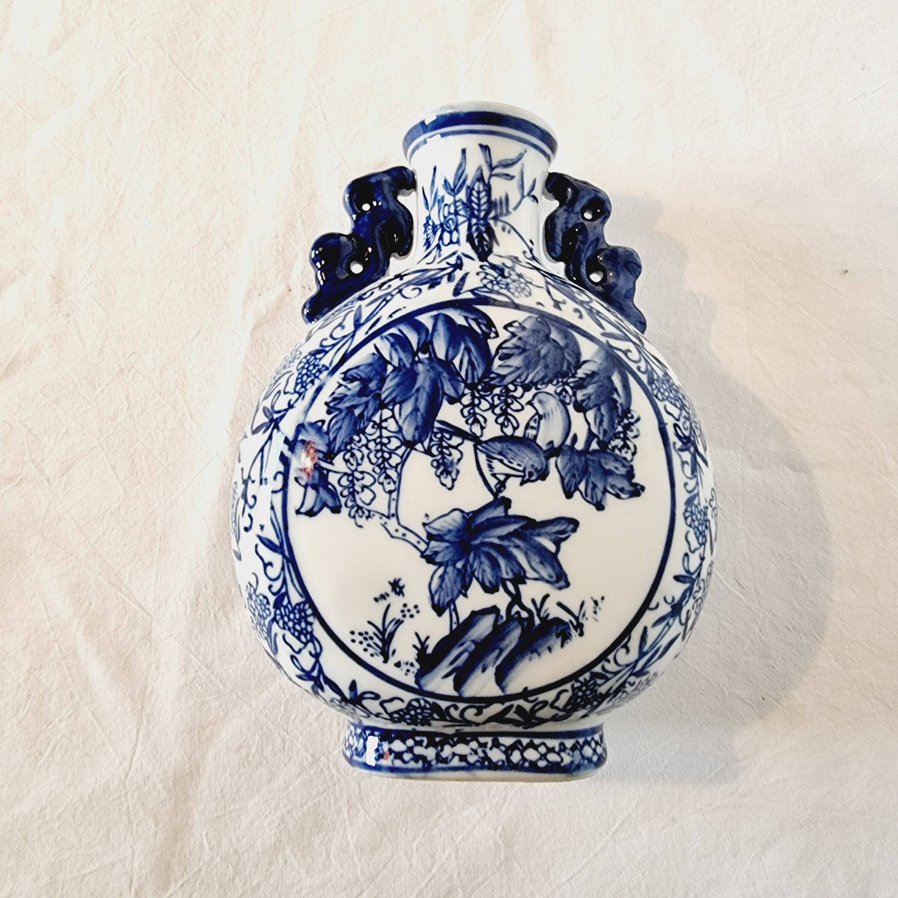 Vase Citrouille Chinois en Porcelaine Bleue et Blanche fin 19ème