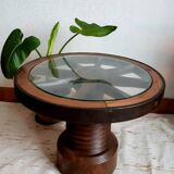 Dudouyt style brutalist wooden wheel coffee table