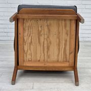 1970s, pair of Danish armchairs, reupholstered, furniture wool, teak, oak.