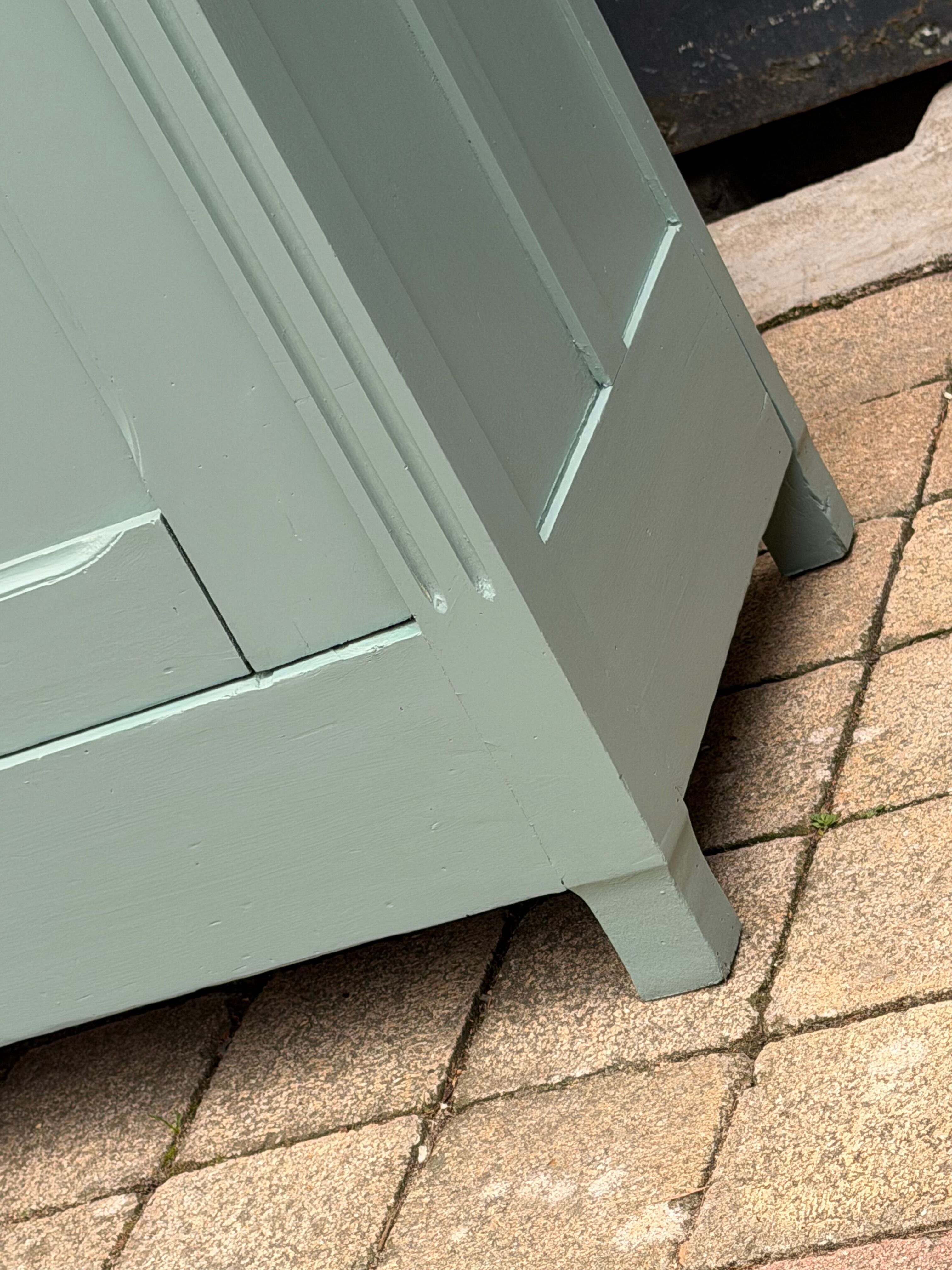 Antique Parisian wardrobe in grey-green solid pine.