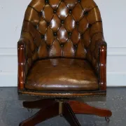 Antique Chesterfield Office Chair in Hand-Dyed Leather in Georgian Style