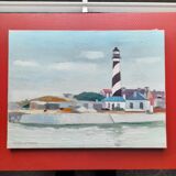 Huile sur toile paysage marin phare