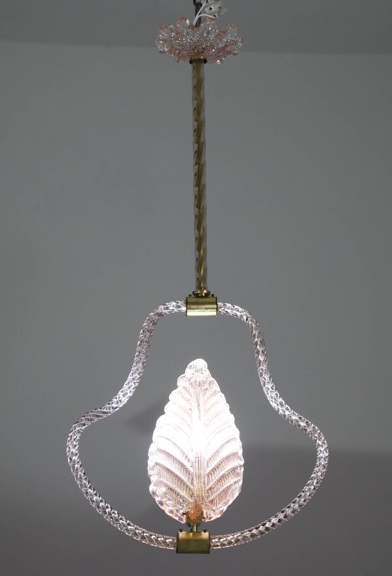 Midcentury Pink Leaf Murano Glass Chandelier by Barovier e Toso, 1950s