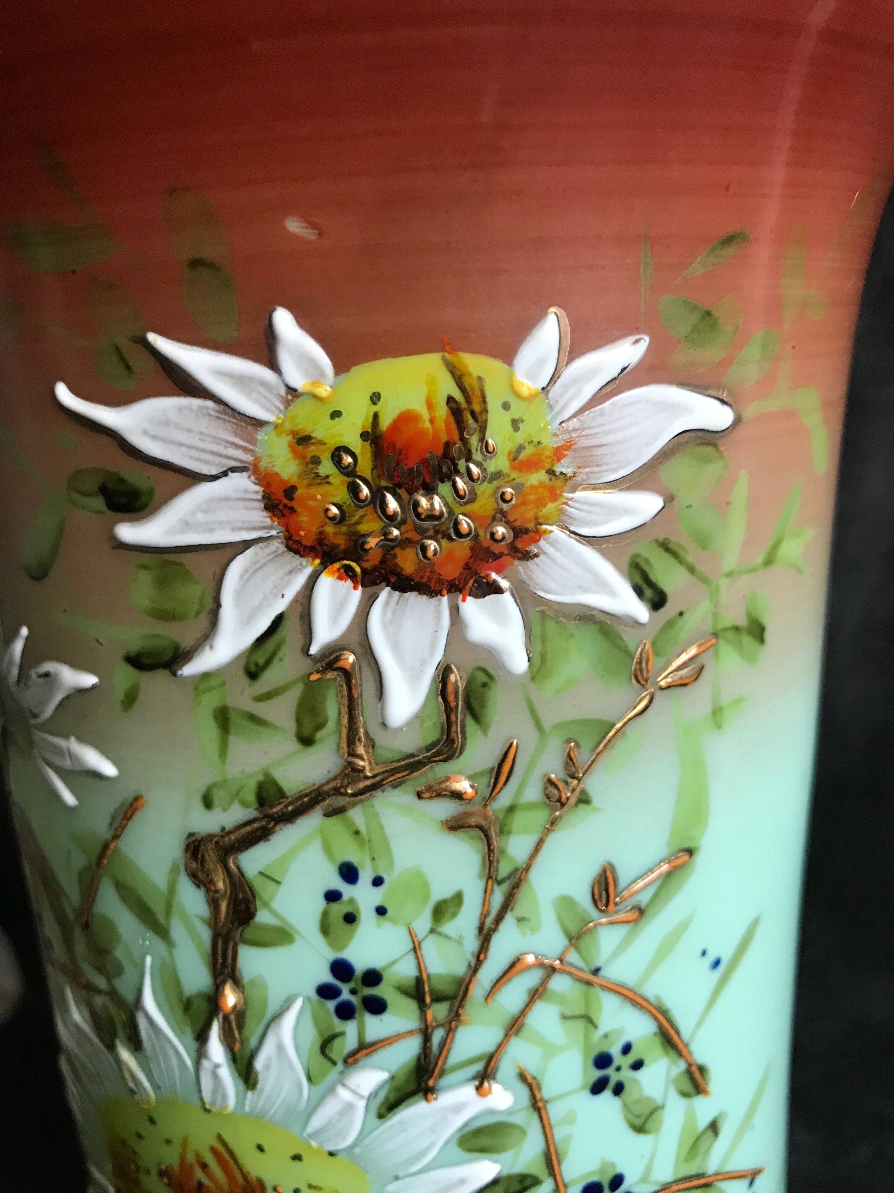 Vase Napoleon lll green opaline enamelled and gilded with fine gold