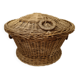Antique round wicker basket with lid