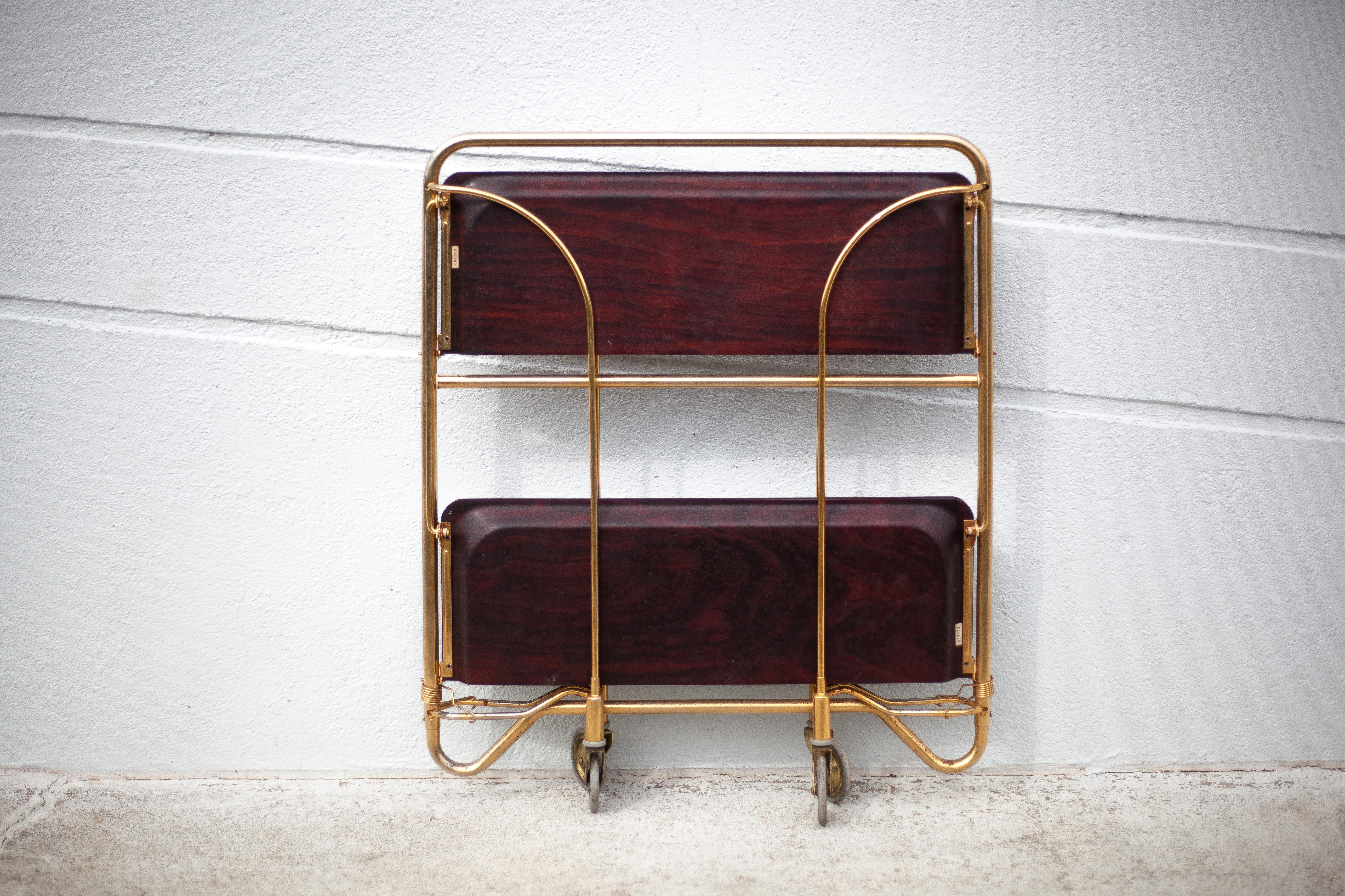 Vintage service, rolling bar, table, wheeled service, golden metal service, folding service