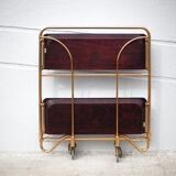 Vintage service, rolling bar, table, wheeled service, golden metal service, folding service