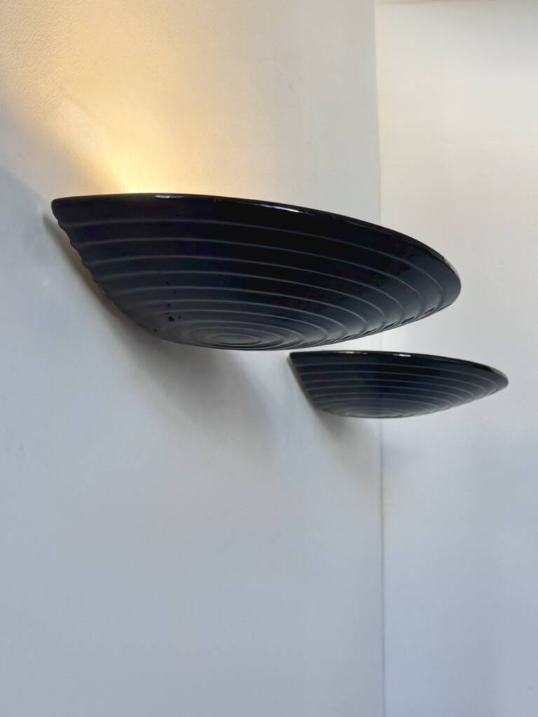 Pair of vintage black porcelain wall lights, Italy, 1970.