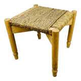Stool woven straw raw wood