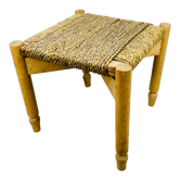 Tabouret paille tressé bois brut