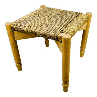 Tabouret paille tressé bois brut