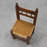 Chaise d'appoint espagnole en chêne sculpté et assise en velours, XIXe siècle