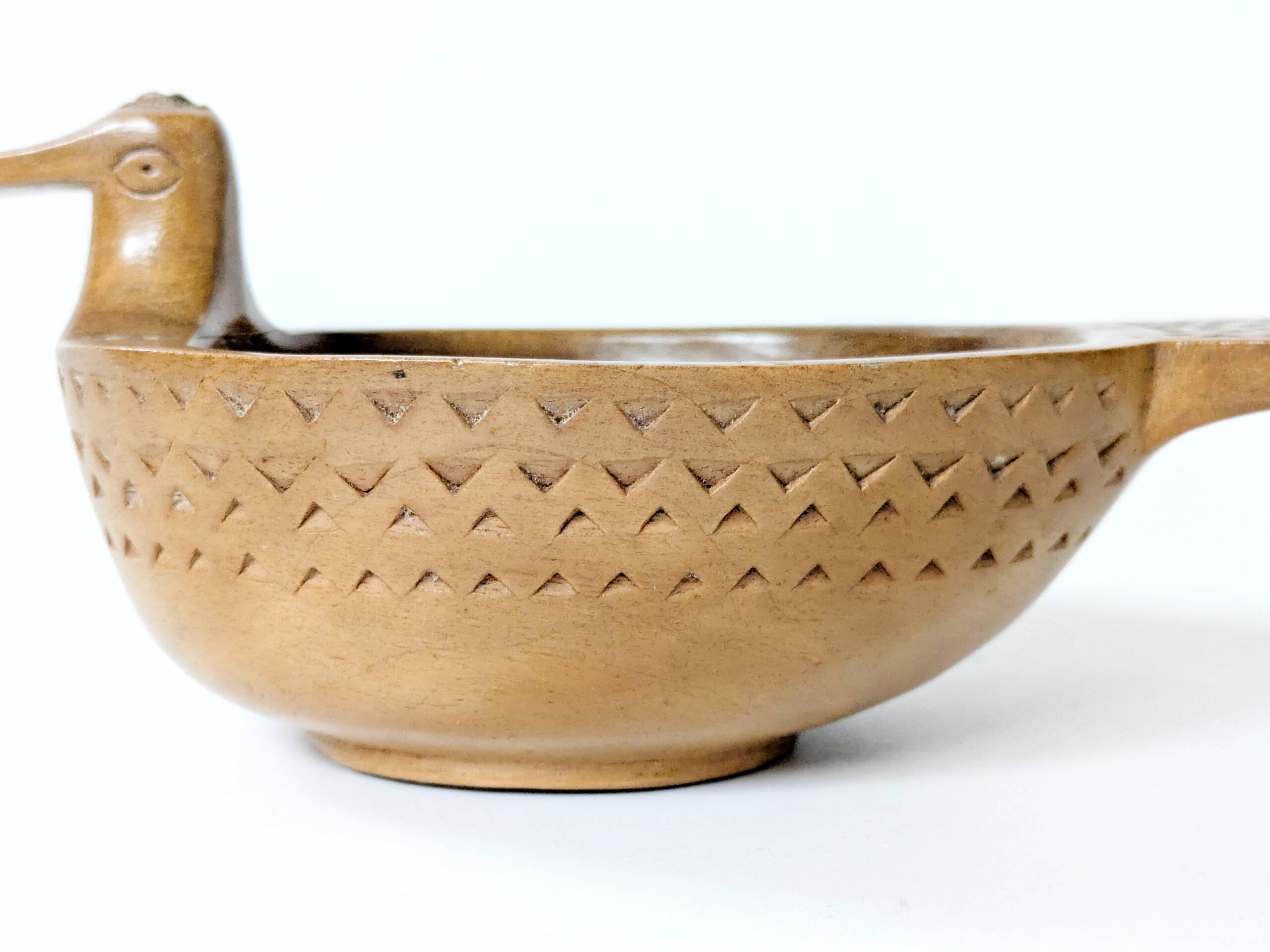 Hand-carved olive wood bowl, vintage Yugoslavian craftsmanship