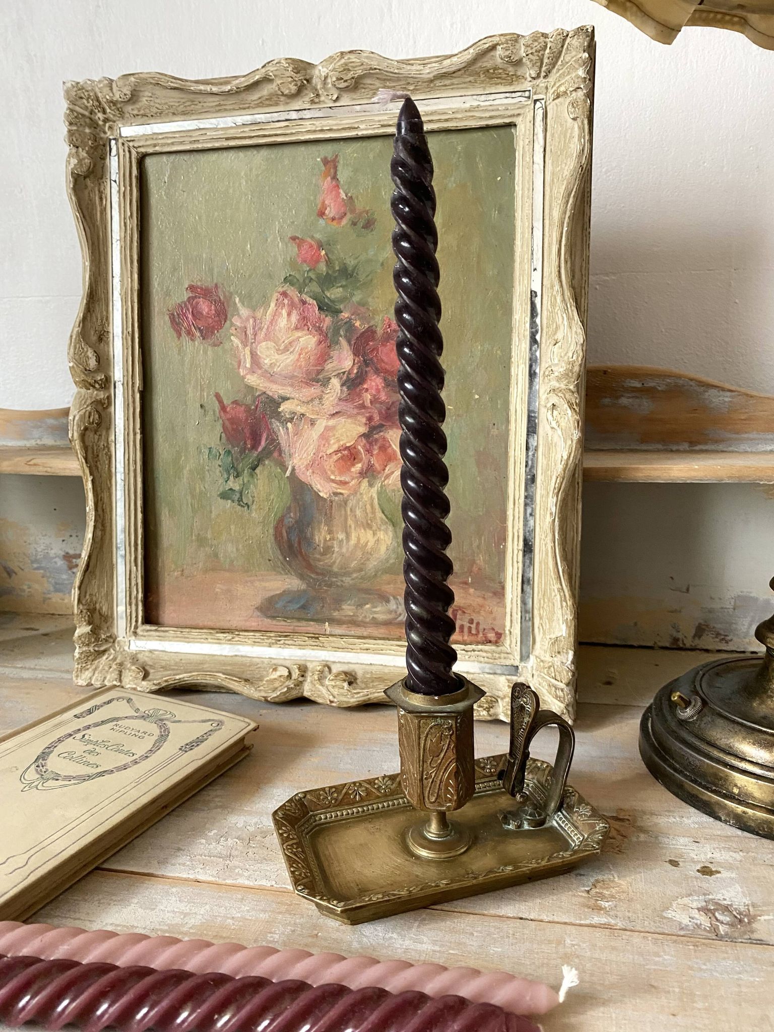 Antique brass thumb candle holder