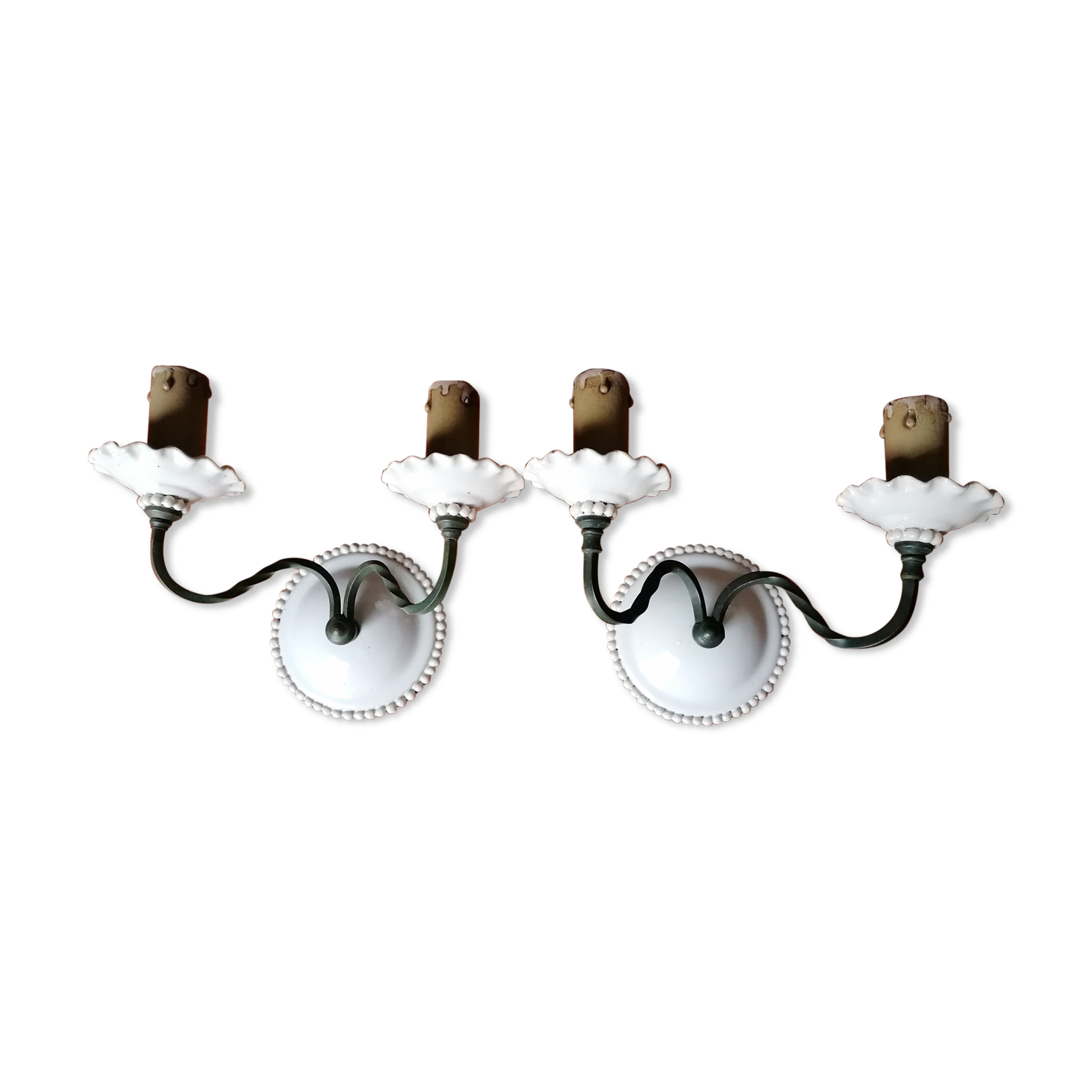 Pair of white faience wall lamps
