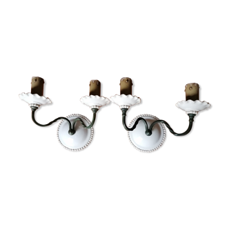 Pair of white faience wall lamps