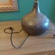 Ceramic (sandstone) lamp from the 50s, 60'S with silk lampshade
