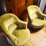 Pair of original tapestry velvet toad armchairs