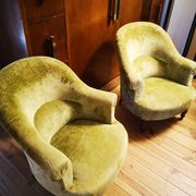 Pair of original tapestry velvet toad armchairs
