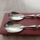 Silver-plated metal salad serving spoons in their vintage case