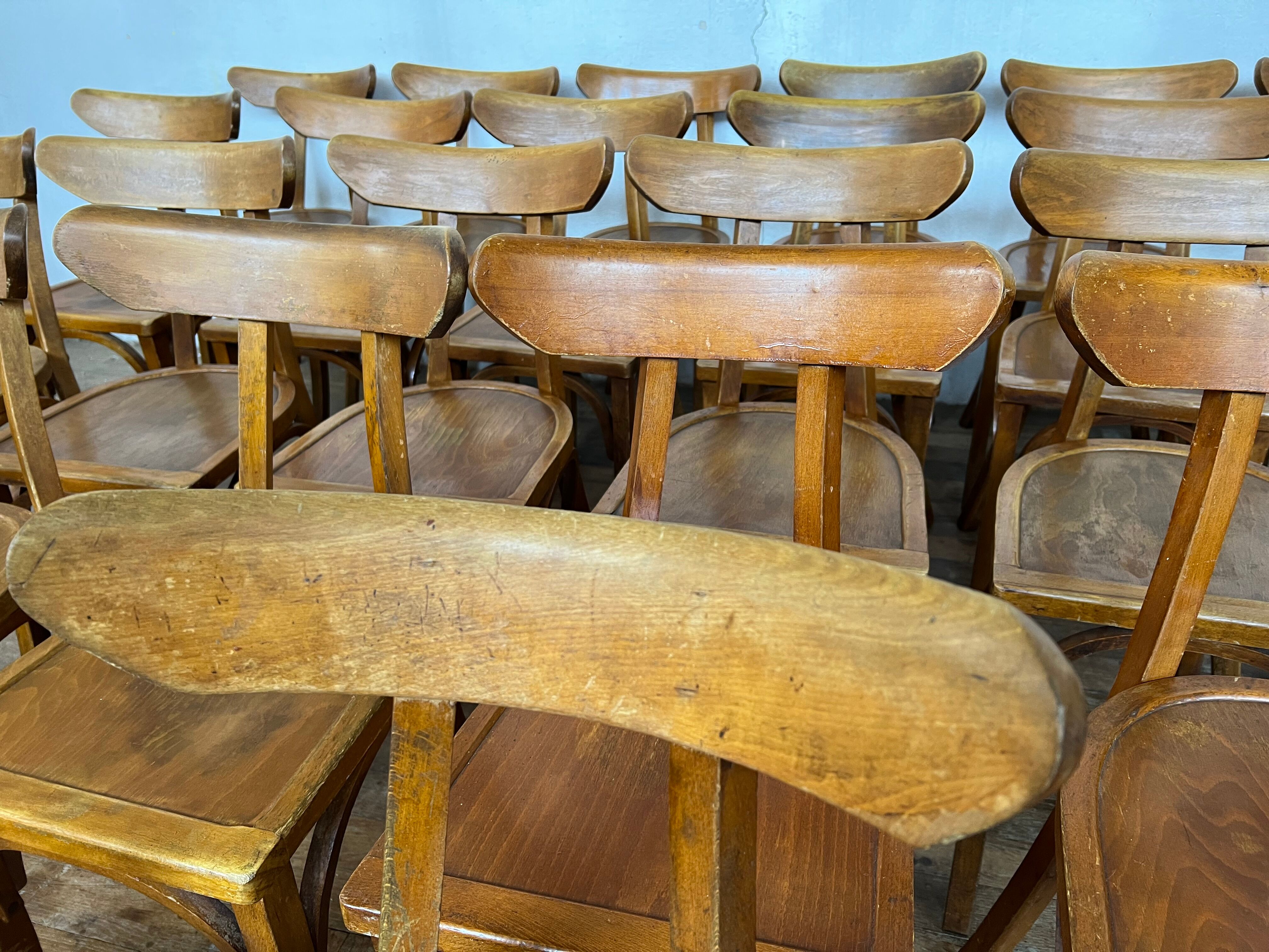 Series of 24 chairs bistrot wood curved 1960