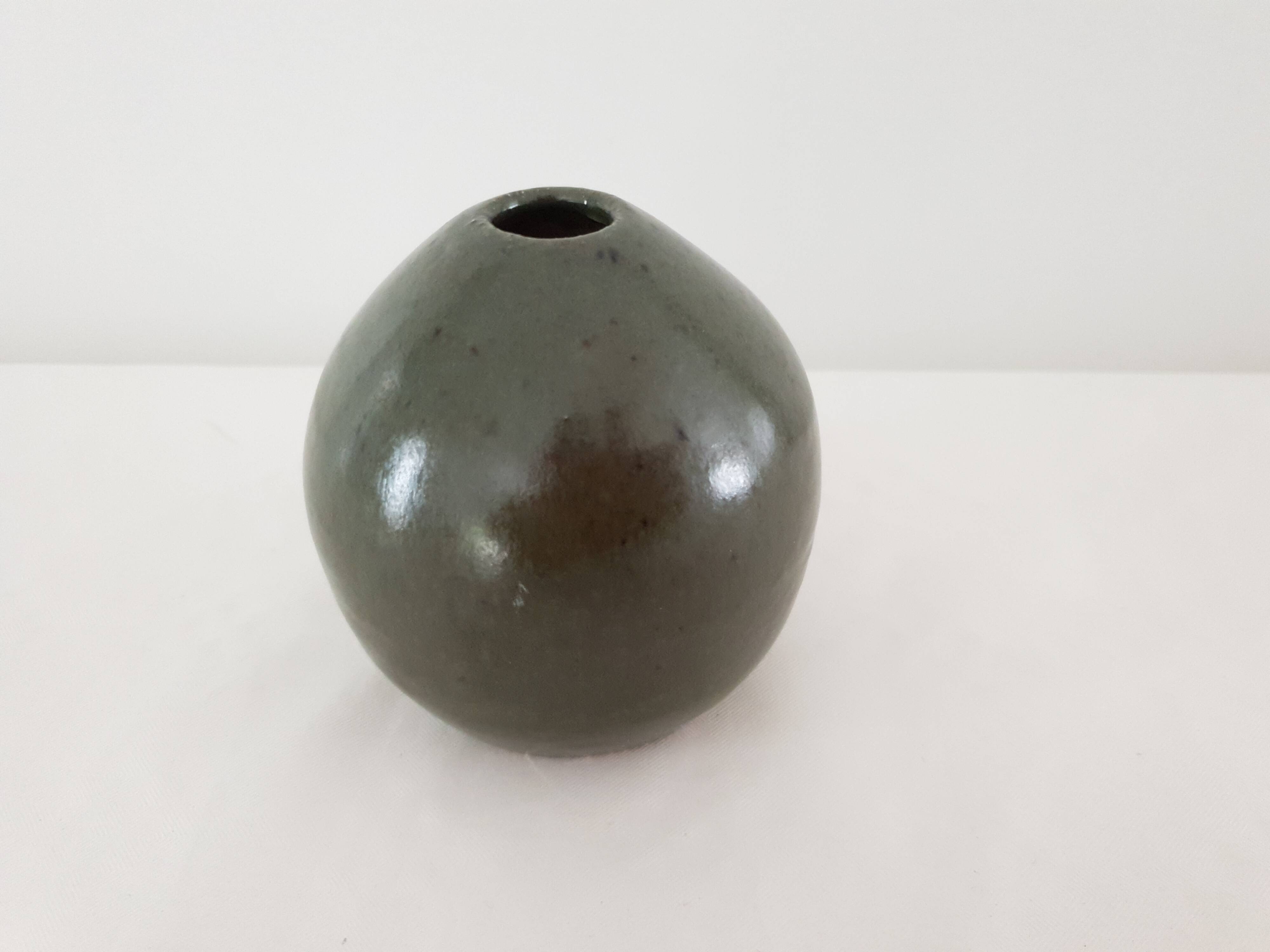 Ovoid soliflore vase in glazed ceramic Signed (Signature to be identified)
