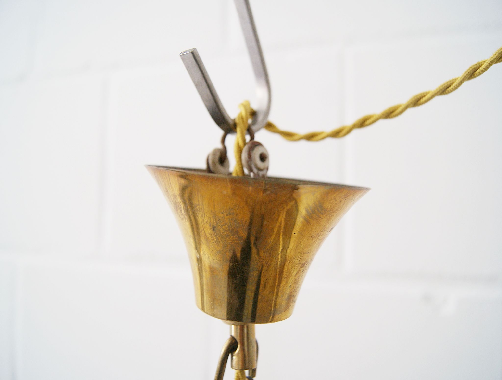 Chandelier antique four flames with glass beads, brass, boho lamp