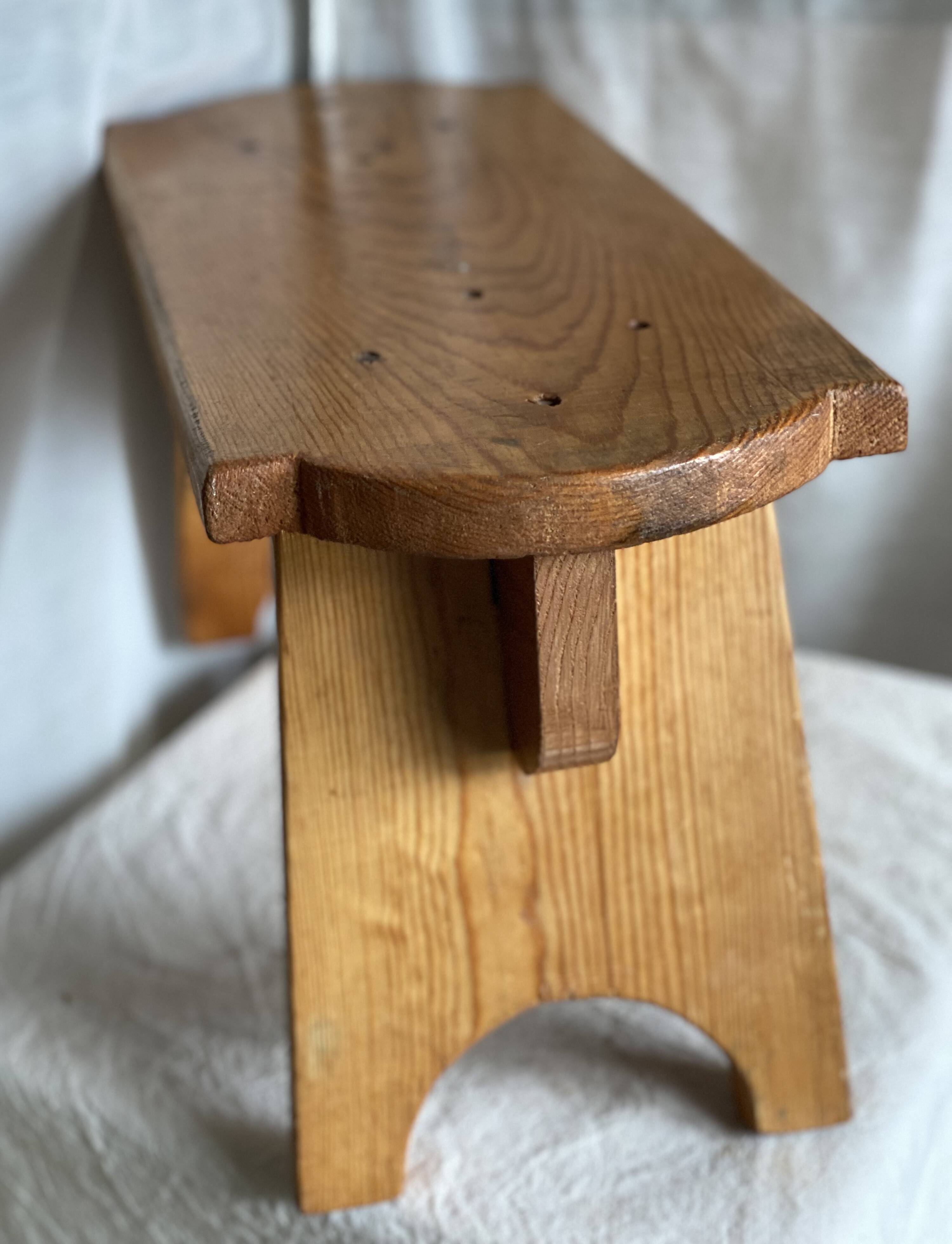 Rustic stool with compass legs, mountain furniture