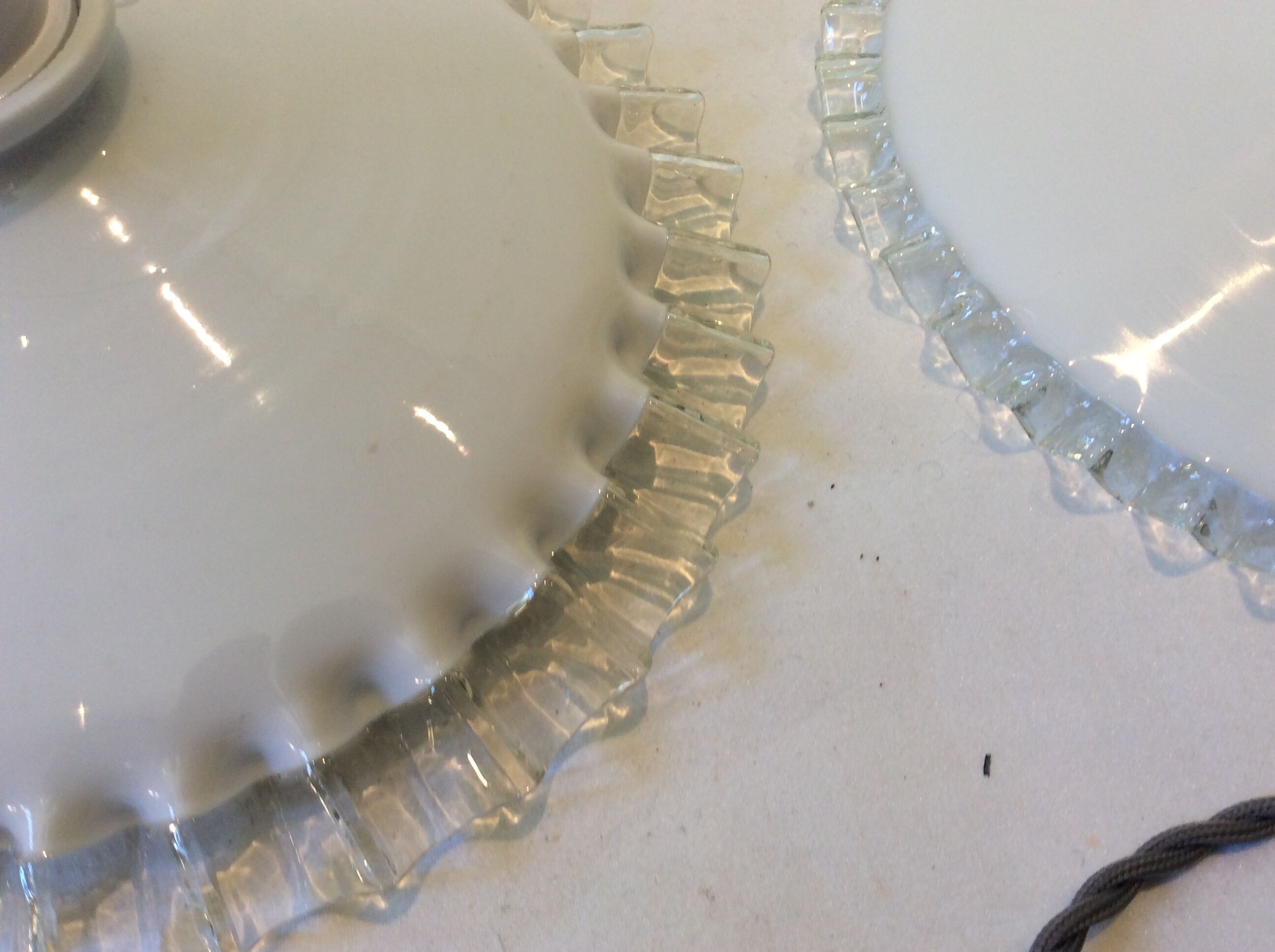 Duo of opaline hanging lamps